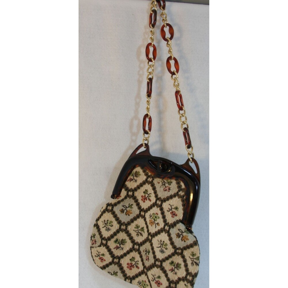 VTG Walborg Petit Point Womens Floral Tapestry Purse Bag Red Lucite Chain Strap